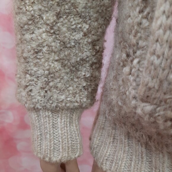 Vintage 70s Chunky Wool Cardigan Womens size M Full Zip Beige Sweater Pockets - Picture 5 of 12